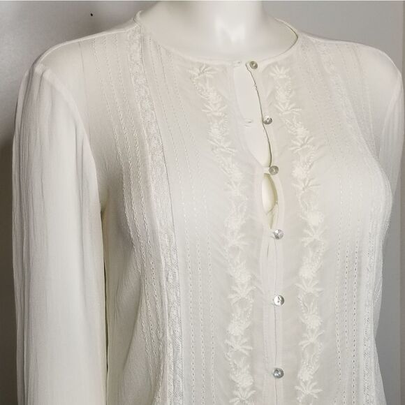 Zara Woman White Embroidered Sheer Button Up Blouse Size S - Picture 2 of 11